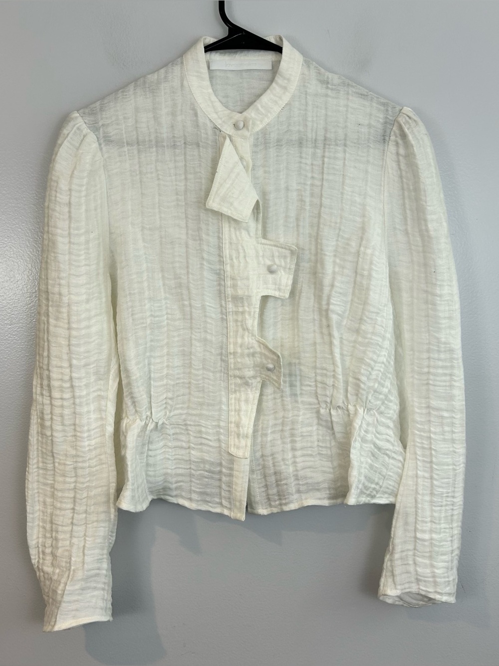 Love Binetti White Button Front Peasant Peplum Boho Blouse Medium FLAW